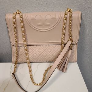 Tory Burch Shell Pink Leather Fleming Convertible Bag NEW